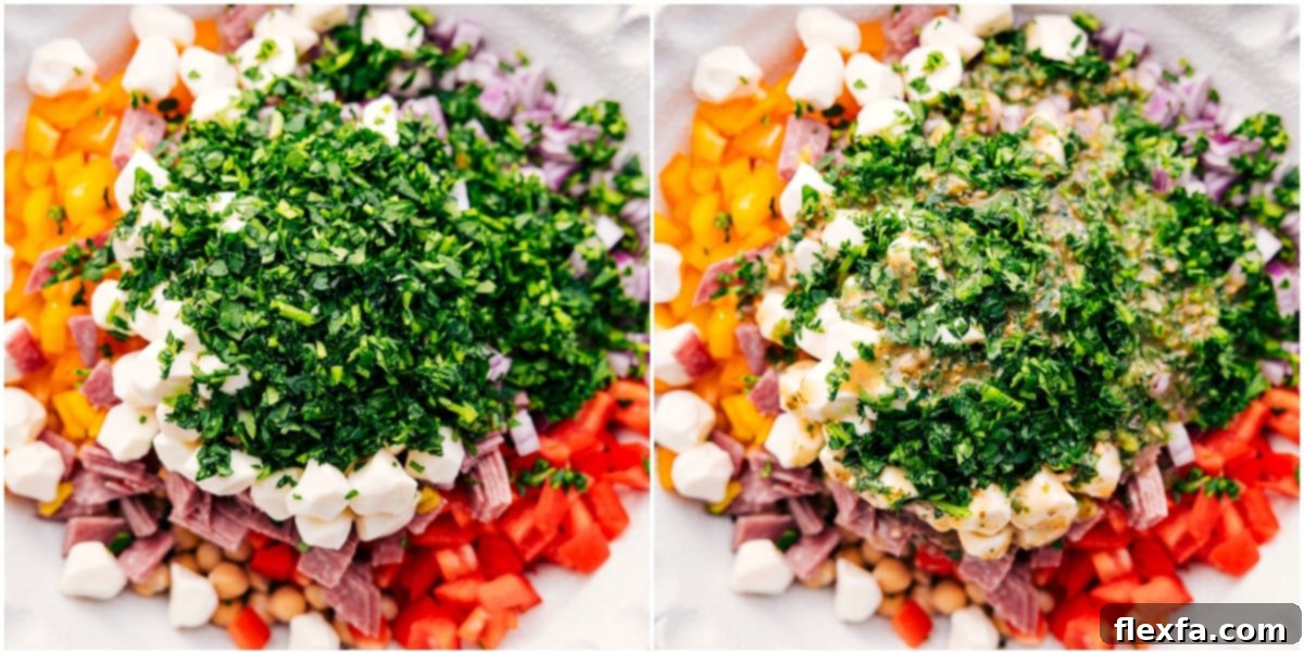 How To Make Dense Bean Salad The process of making Dense Bean Salad: combining all the bean salad ingredients in a large bowl and tossing them generously with the flavorful homemade dressing.