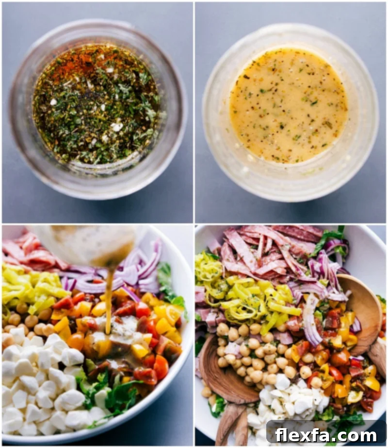 Savory Italian salad dressing being whisked and poured.