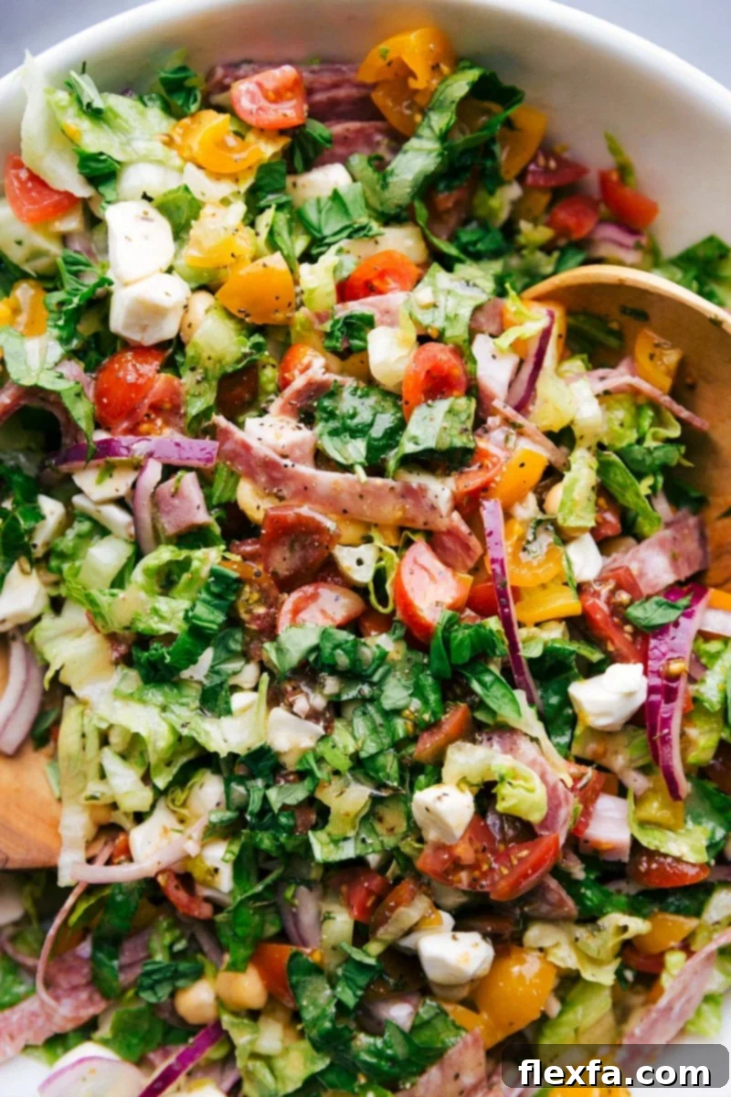Chopped Italian salad, fresh and dressed, ready to be enjoyed.