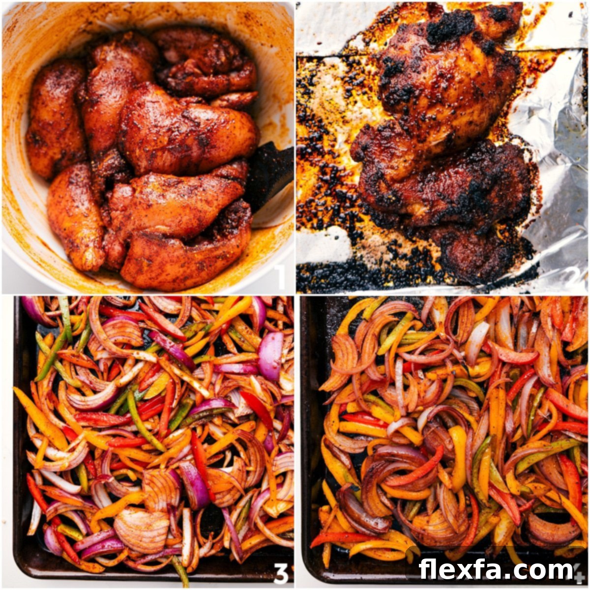 Easy One Pan Chicken Fajitas Make For The Perfect Weeknight Dinner The chicken coated in seasoning and cooked to perfection, then the veggies and onions roasted on the pan.
