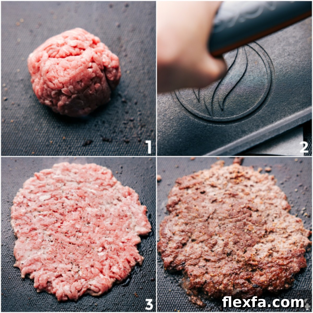 How To Make Smashburgers The beef being rolled into a ball and then smashed into a thin patty on the grill to brown.