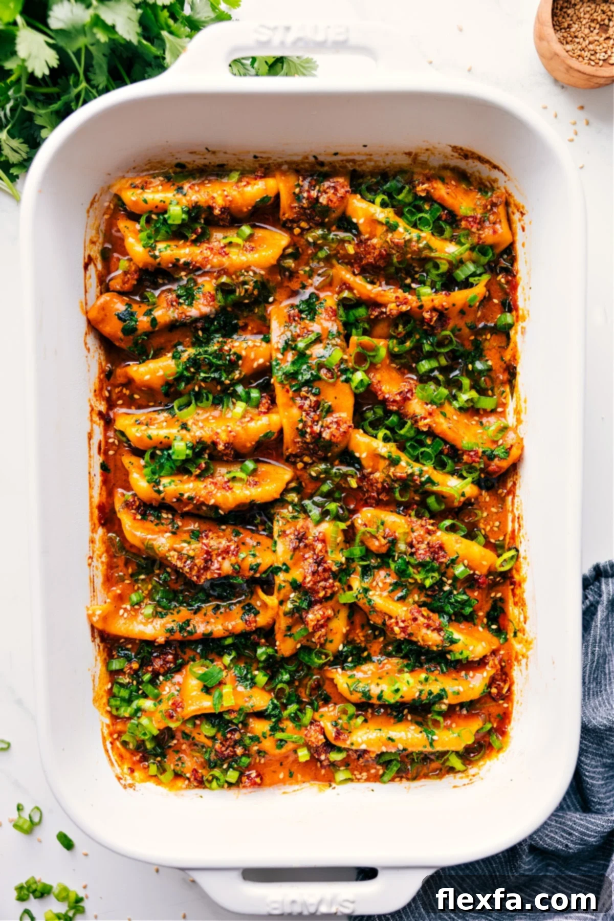 One-pan dumpling dinner recipe.