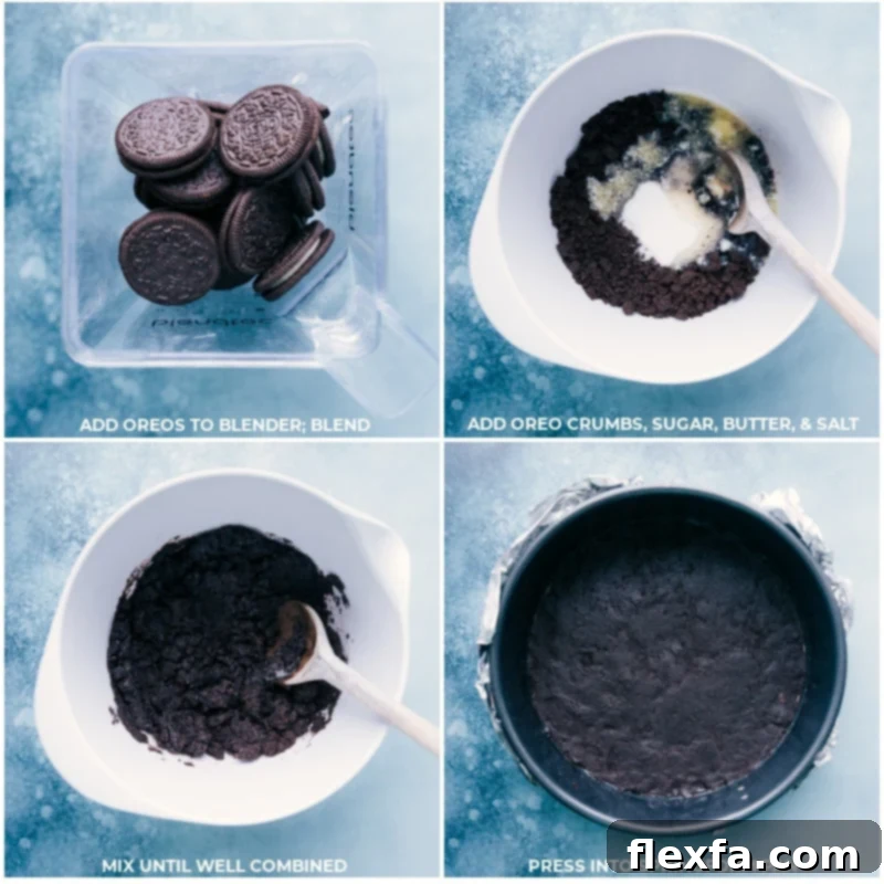 Oreo crust preparation process.