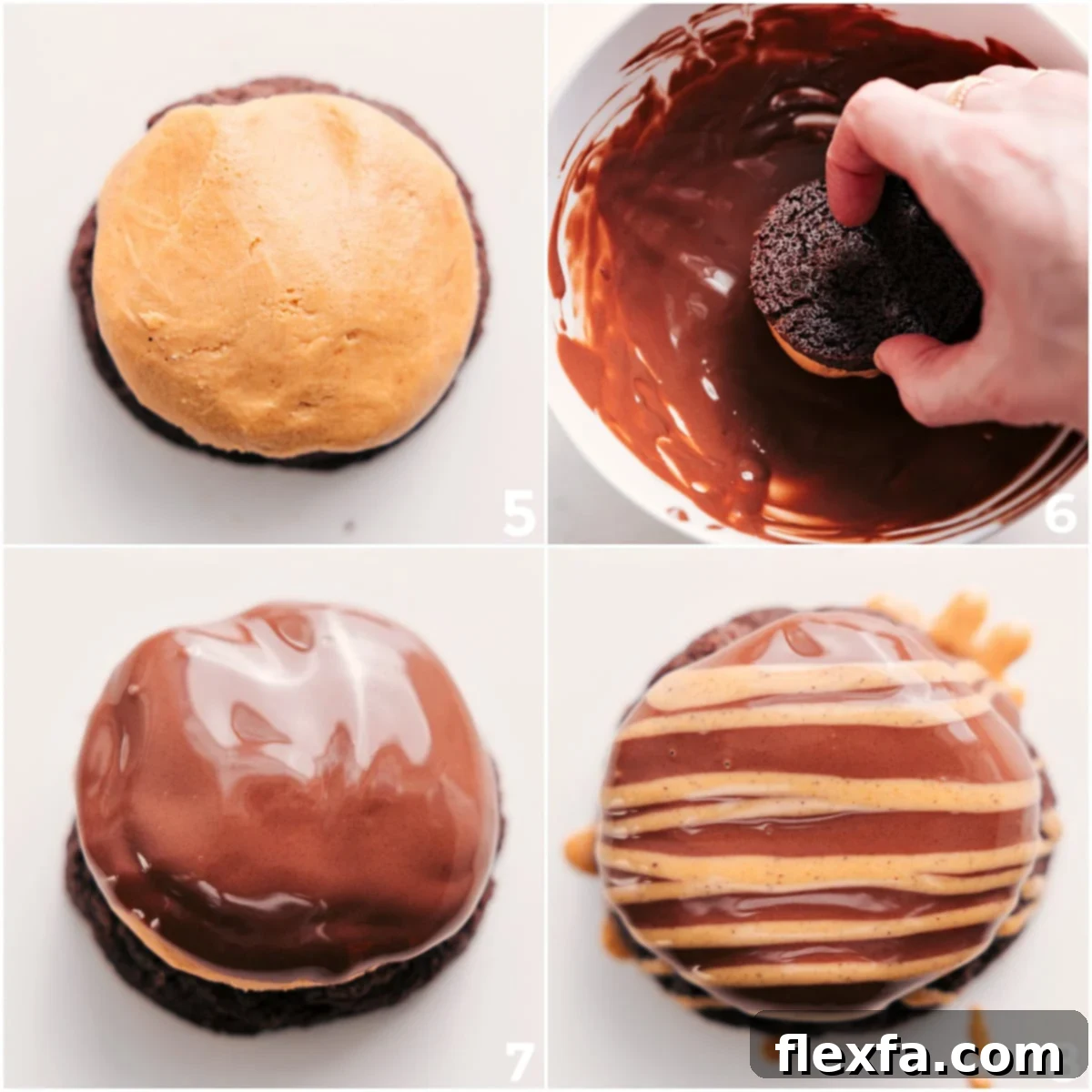 Beautifully assembled Buckeye Brownie Cookies, showing the baked fudgy cookie base, a generous layer of creamy peanut butter, and a smooth, glossy chocolate topping.