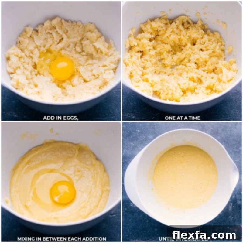 Process shots of Lemon Curd-- images of the eggs being added and mixed into the batter.