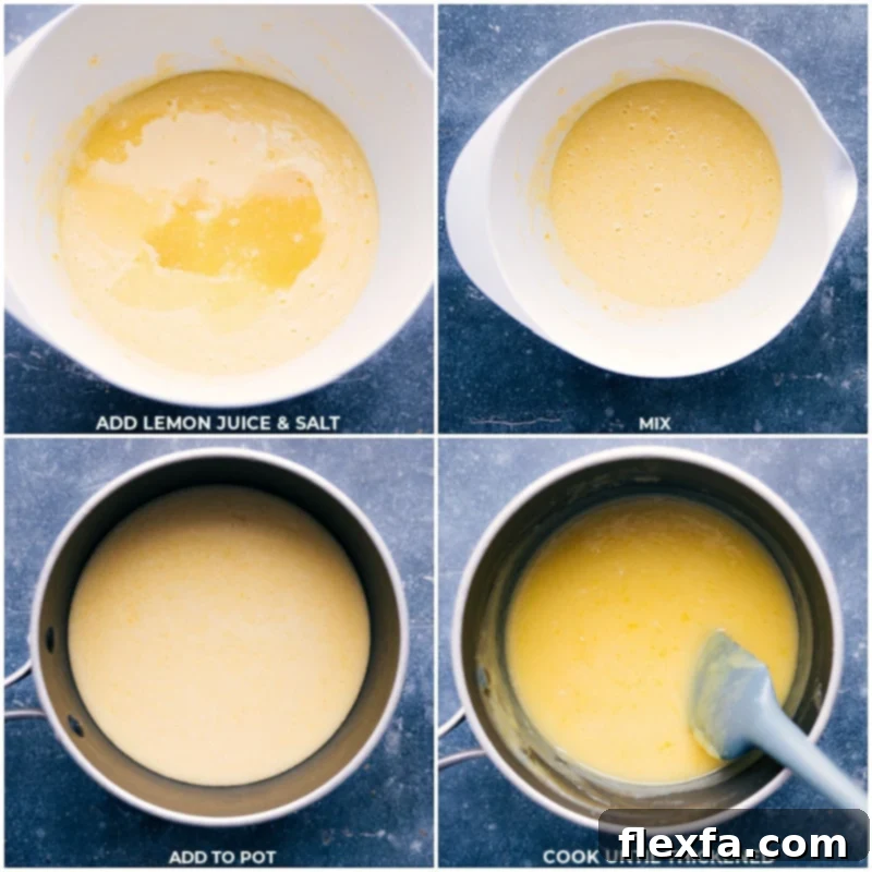 Process shots-- images of the juice and salt being added to the pot and it all being mixed and thickened