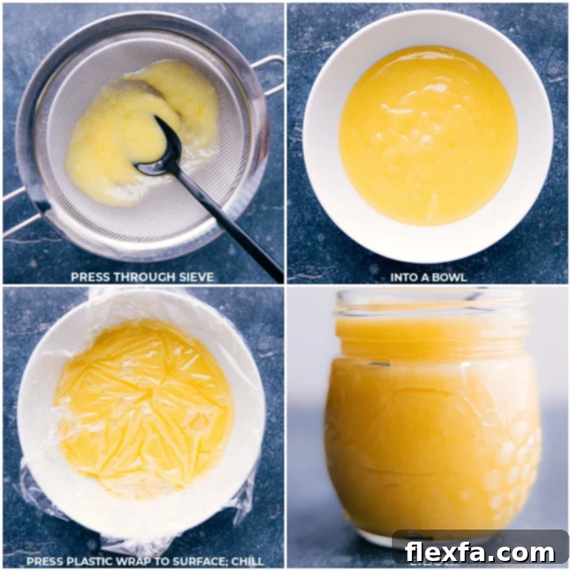 Process shots-- images of the dessert being pushed through the sieve and then it all being chilled