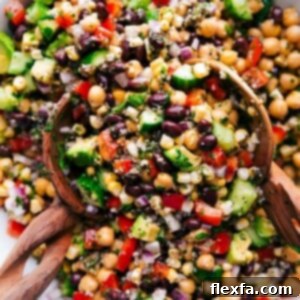 A close-up of the delicious Italian Garbanzo Bean Salad, showcasing the vibrant ingredients and fresh herbs.