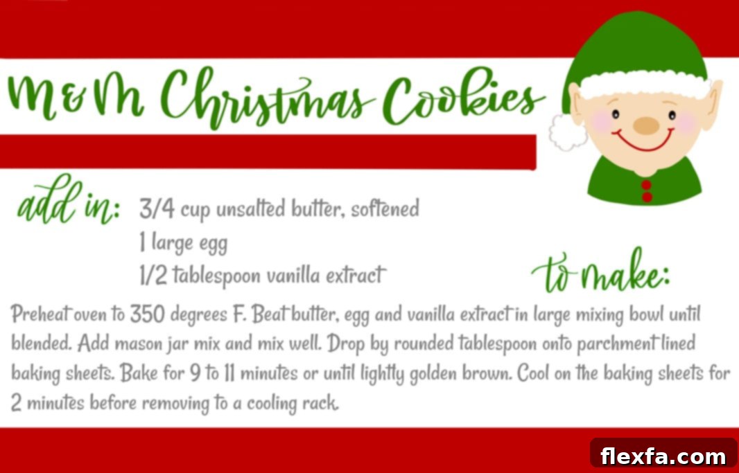 Fun And Festive Printable Recipe To Gift Free printable recipe card to gift out with these M&M Mason Jar Cookies.