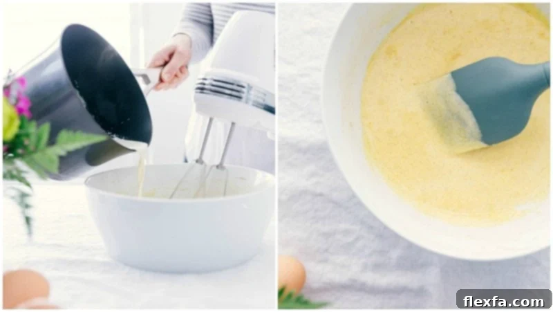 Carefully tempering the egg and sugar mixture with warm cream, a crucial step to prevent curdling and achieve a silky-smooth Crème Brûlée custard.