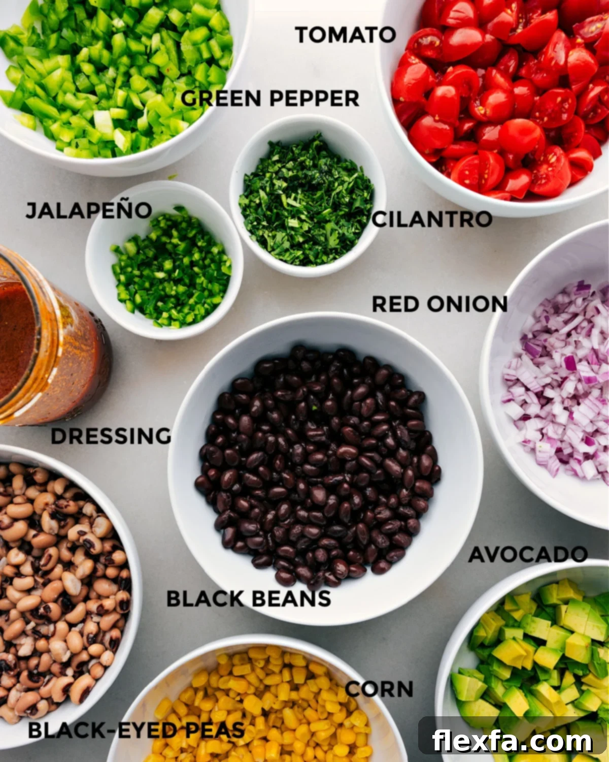 All the ingredients in this recipe prepped out for easy assembly.