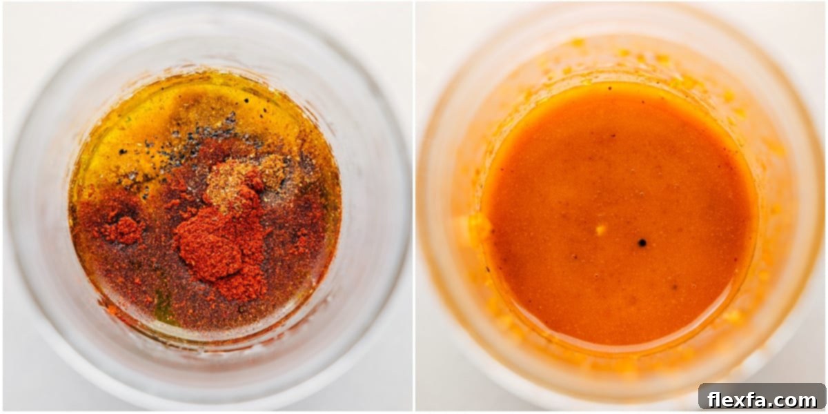 The dressing in this recipe prepped in a mason jar and it being mixed together for this cowboy caviar.
