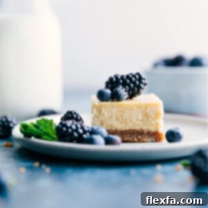 Close-up of a vanilla cheesecake bar slice revealing its creamy texture and graham cracker crust.