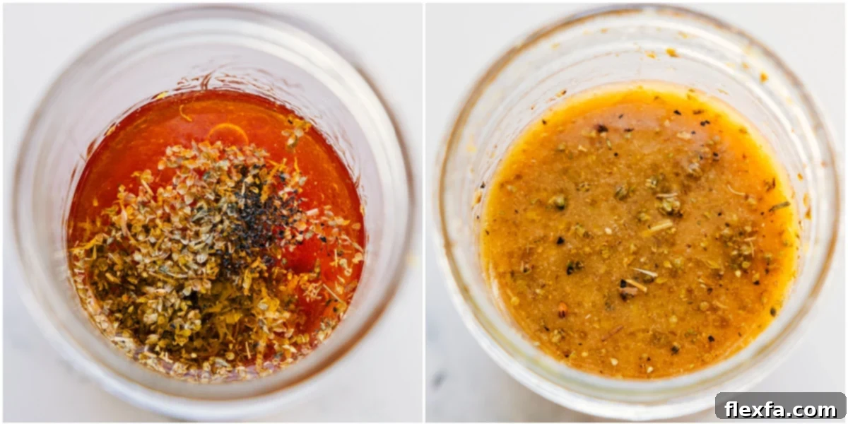 The vibrant lemon dressing for the chickpea salad, perfectly shaken together in a mason jar and ready to be drizzled over the fresh ingredients.