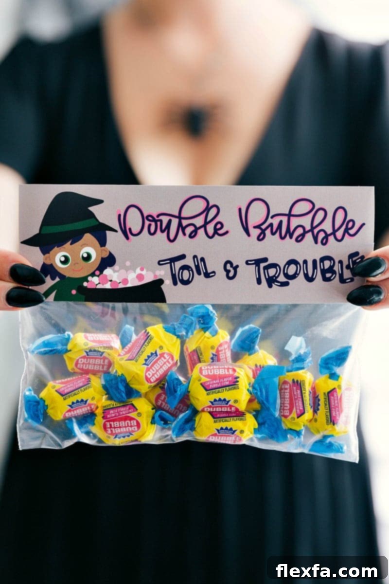 Free Halloween Treat Bag Toppers: Double Bubble Toil and Trouble Free Halloween Treat Bag Toppers: Double Bubble Toil and Trouble featuring a cute ghost design, perfect for DIY spooky treats.