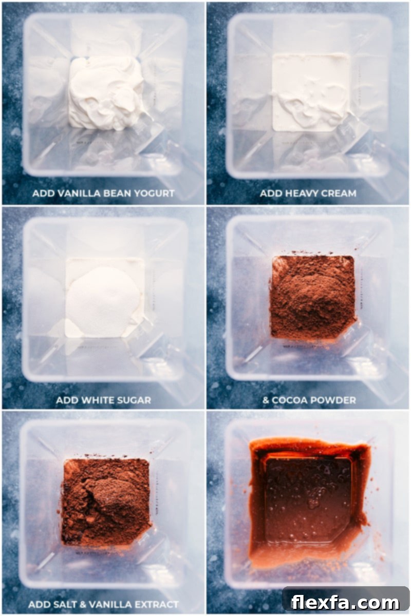 Blending the Perfect Chocolate Frozen Yogurt Base Ingredients in the blender