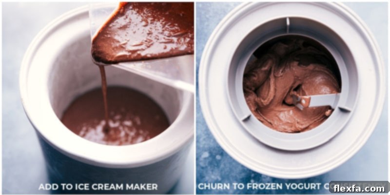 Easy Churning: From Blender to Ice Cream Maker Adding the chocolate mix to the ice cream maker