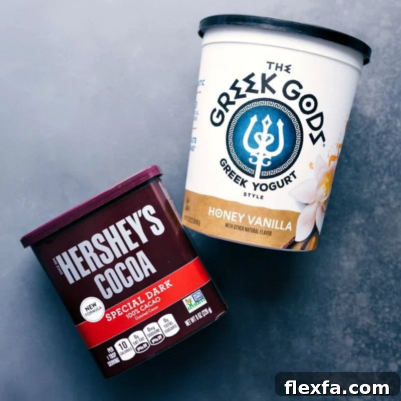 Key Ingredients: Greek Yogurt and Dutch Process Cocoa Powder The recommended yogurt and cocoa powder used in some of the recipes.