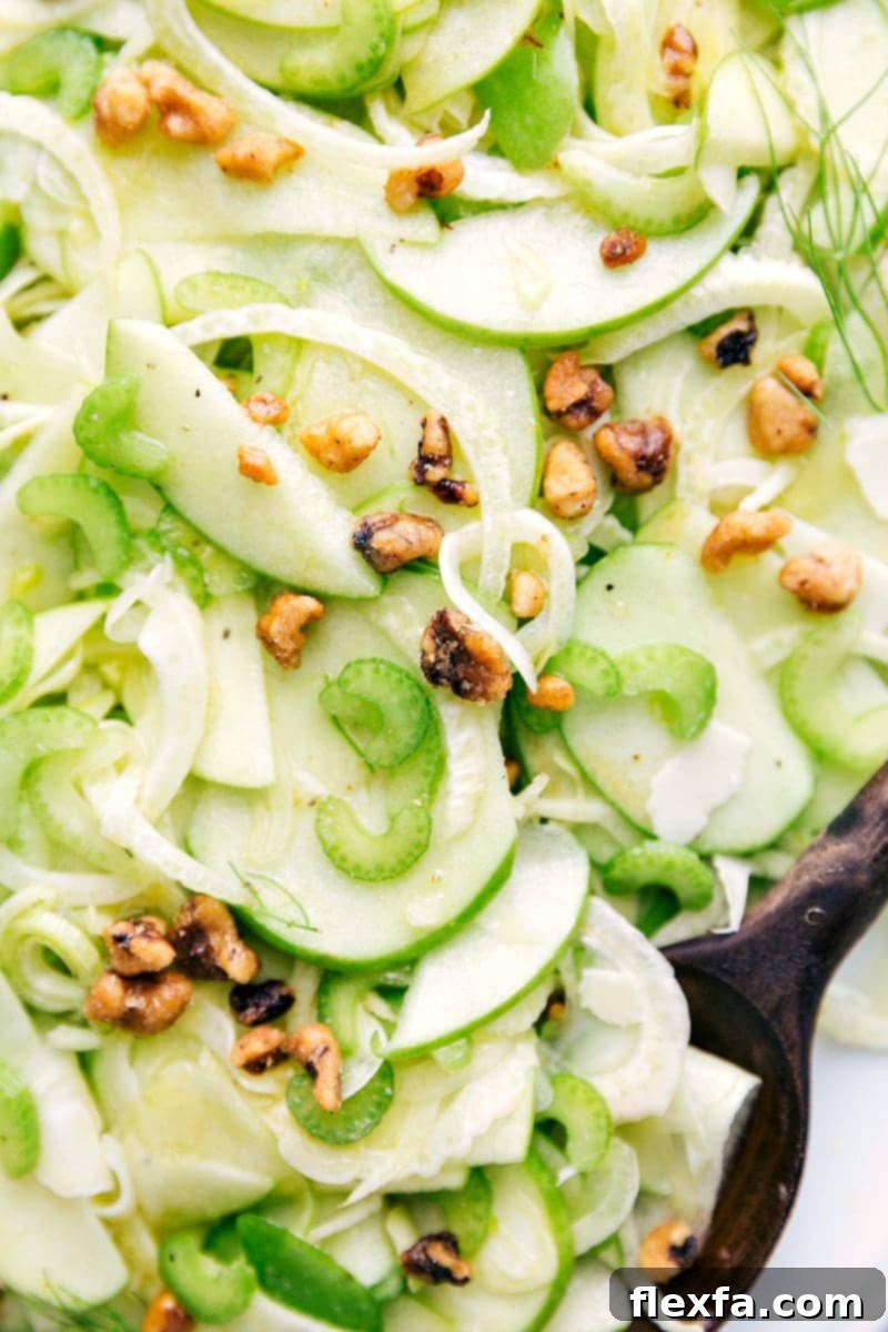 Close-up of fresh apple fennel and celery slices