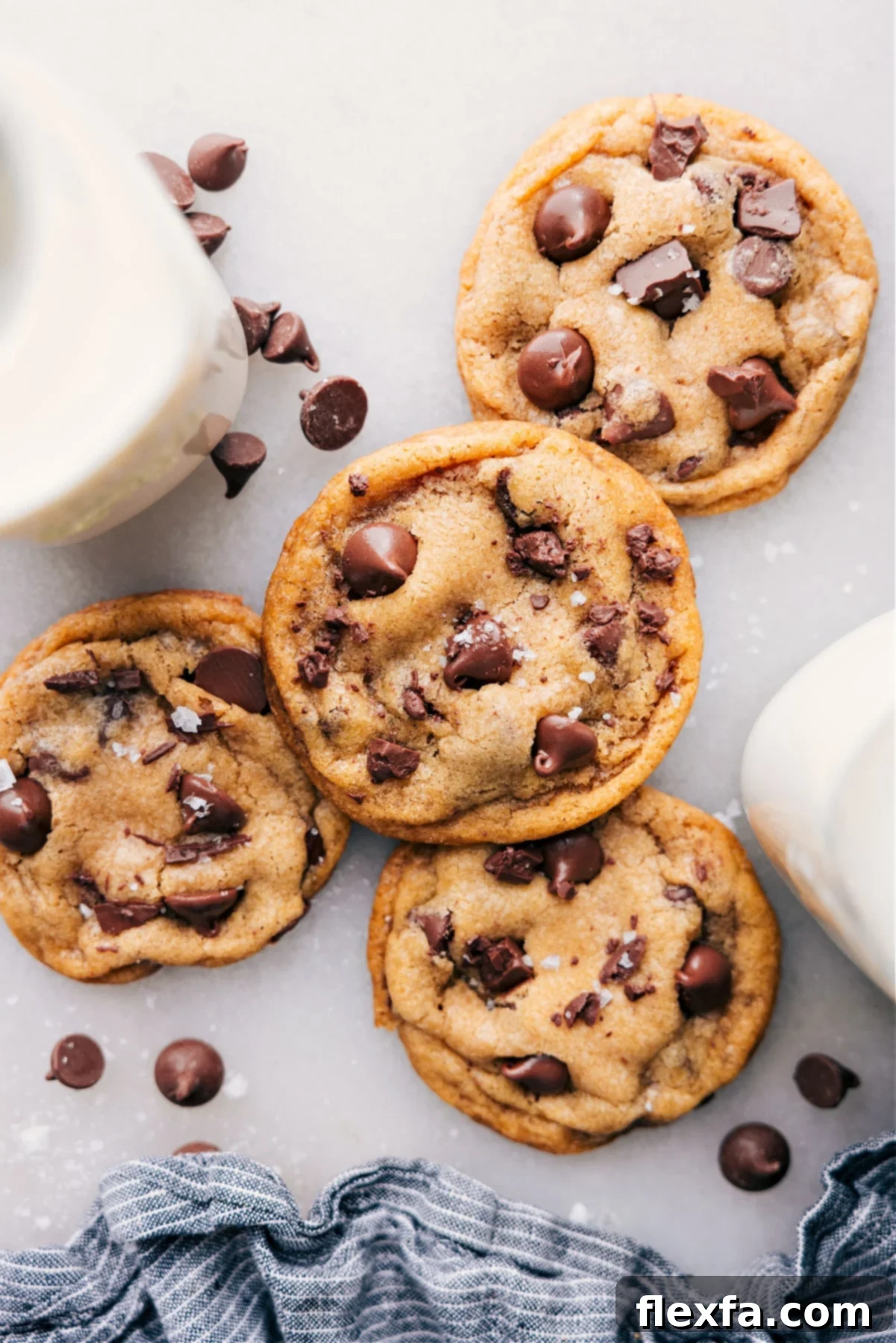 Warm Coconut Oil Chocolate Chip Cookies: Freshly Baked with a Sprinkle of Sea Salt Warm coconut oil chocolate chip cookies sprinkled with sea salt, fresh from the oven.