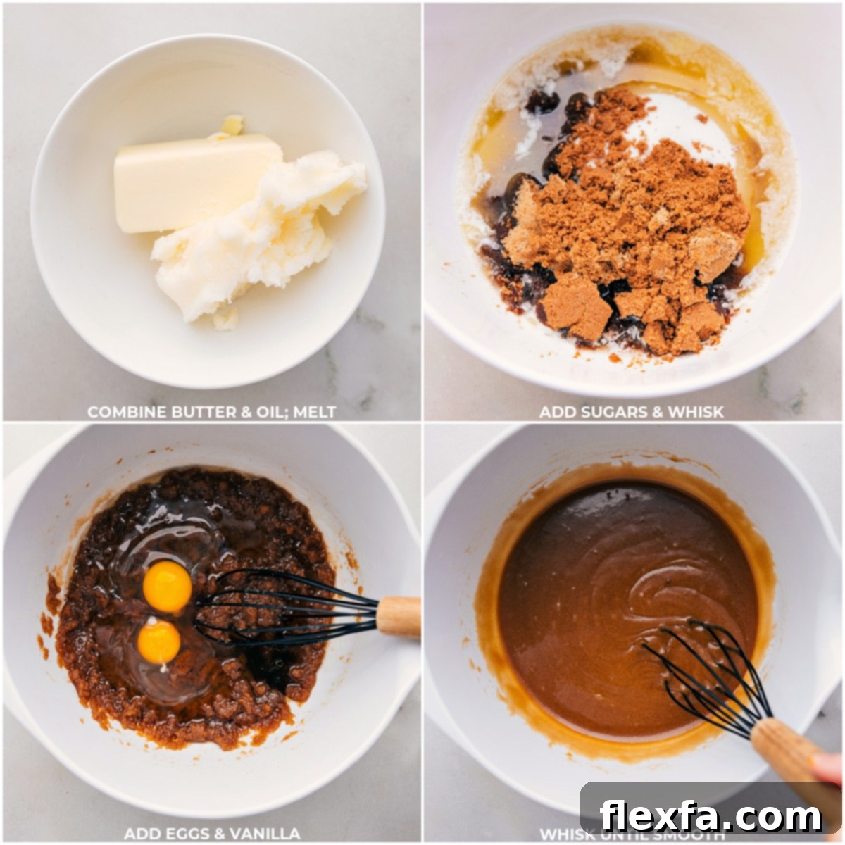 Tropical Chocolate Chip Delights 4 A selection of high-quality baking ingredients, including coconut oil, butter, sugars, and chocolate chips, laid out on a kitchen counter.