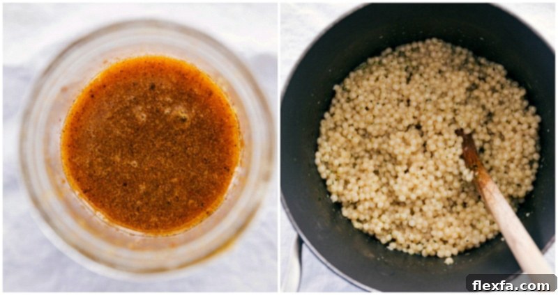 Moroccan Carrot Salad dressing and couscous with fresh herbs