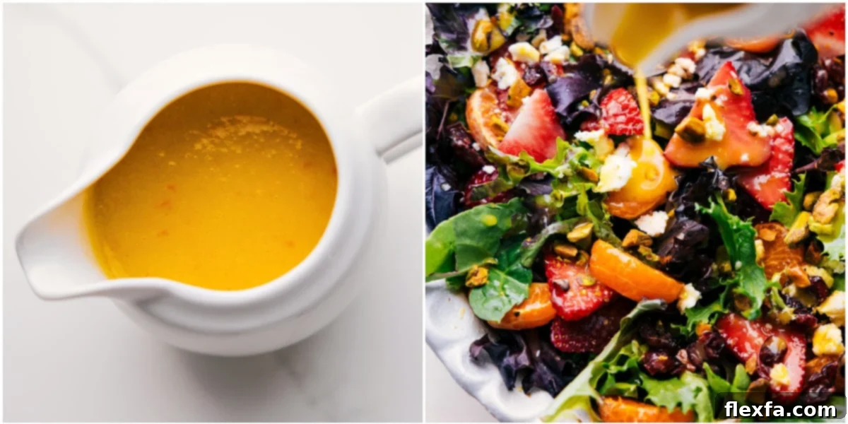 The dressing prepared in a container and then poured over the strawberry salad.