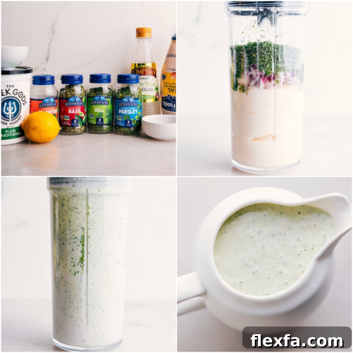 The Best Green Goddess Dressing To Top BBQ Chicken Bowls A close-up of fresh herbs and ingredients being prepared to blend into the vibrant green goddess dressing, perfect for topping the BBQ chicken bowls.
