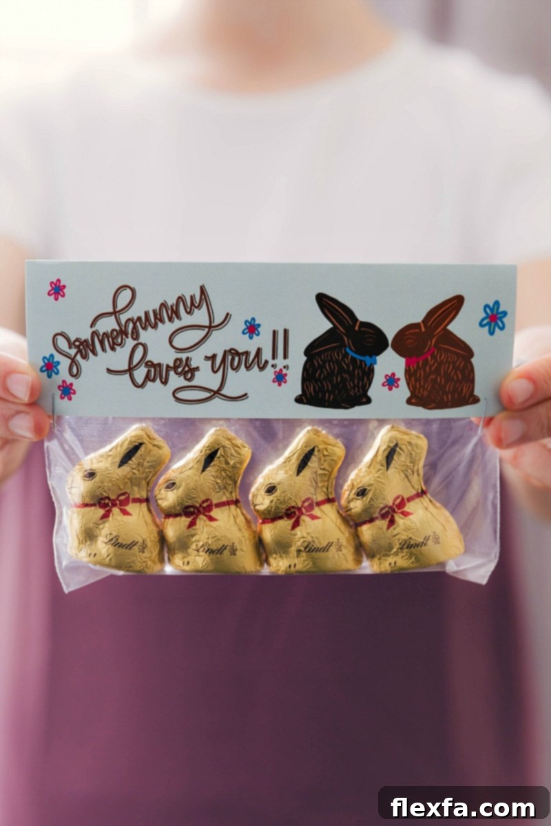 Some Bunny Loves You Treat Bag A charming 'Somebunny Loves You' bag topper showcasing a chocolate bunny treat, perfect for Easter gifting.