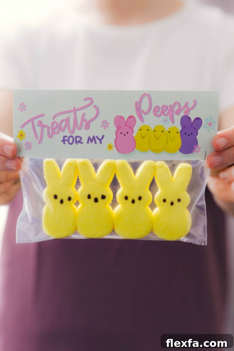 Easter Treats for My Peeps Bag A fun 'Easter Treats for My Peeps' bag topper featuring colorful Peeps marshmallows, ideal for a sweet Easter gift.