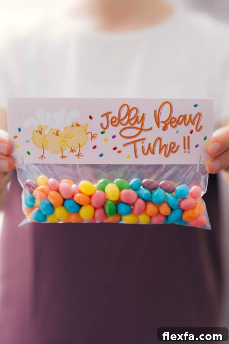 Jelly Bean Time Treat Bag A vibrant 'Jelly Bean Time' bag topper featuring colorful jelly beans, a perfect simple Easter treat.