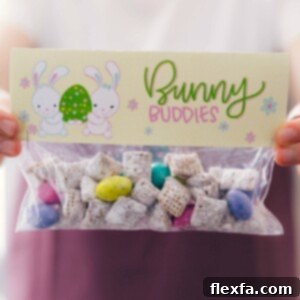 Delicious Easter Muddy Buddies mix with pastel M&M's, ready for sharing.