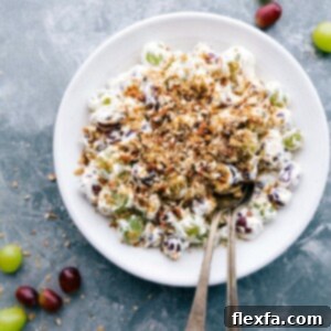 Creamy Grape Bliss 2 Ready-to-eat Grape Salad with brown sugar and pecans on the top.