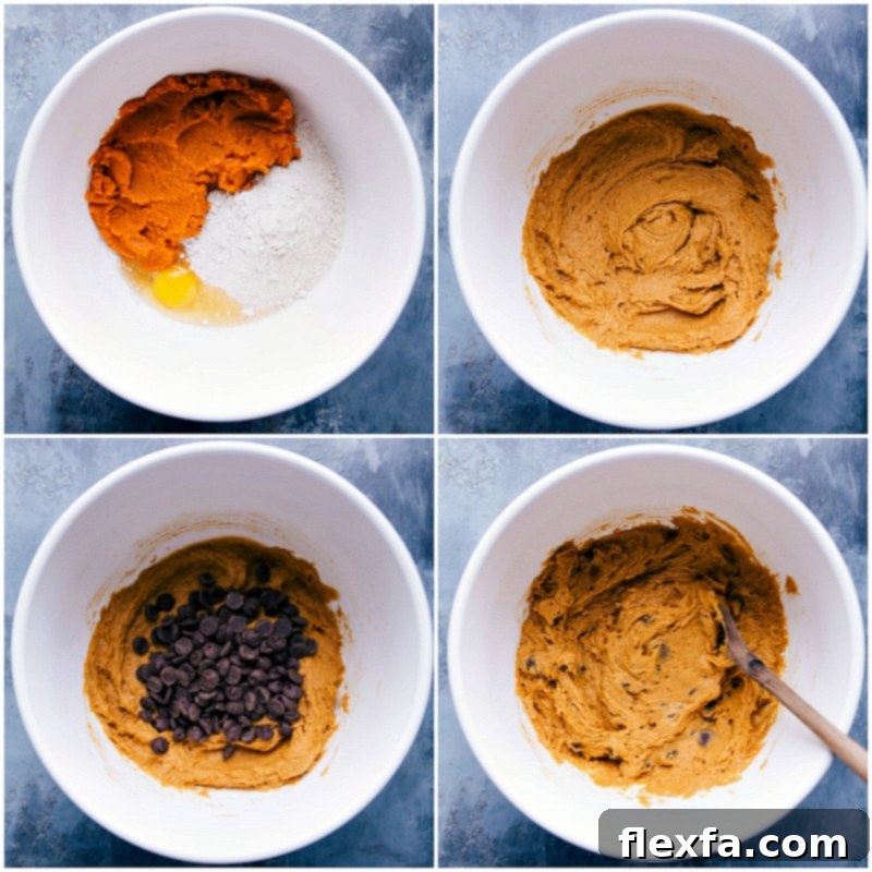 Pumpkin Cookie Dough Preparation Mixing ingredients together to create a delicious dough ready to bake.
