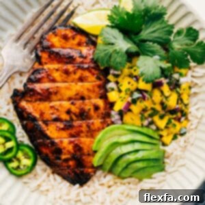 Grilled Mango Chicken served with vibrant mango salsa