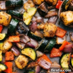 Baked Gnocchi with vegetables, still on the sheet pan, fresh out of the oven.