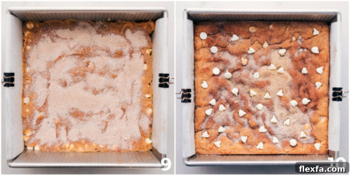 The dessert being baked up and sprinkled with cinnamon sugar.