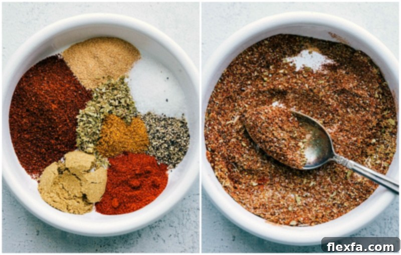 A close-up shot of various aromatic spices and seasonings being expertly mixed together, creating a flavorful blend for the taco meat.