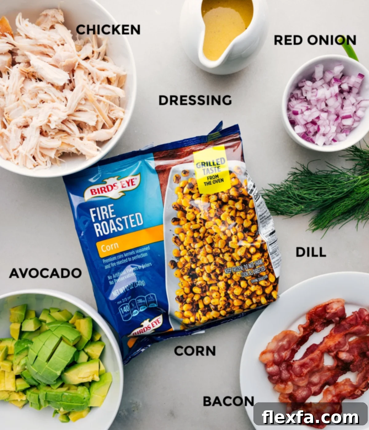 All the fresh ingredients for Avocado Chicken Salad, prepped and ready for assembly.