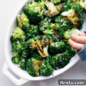 Deliciously roasted broccoli, golden and crisp, ready to be served as a side dish.
