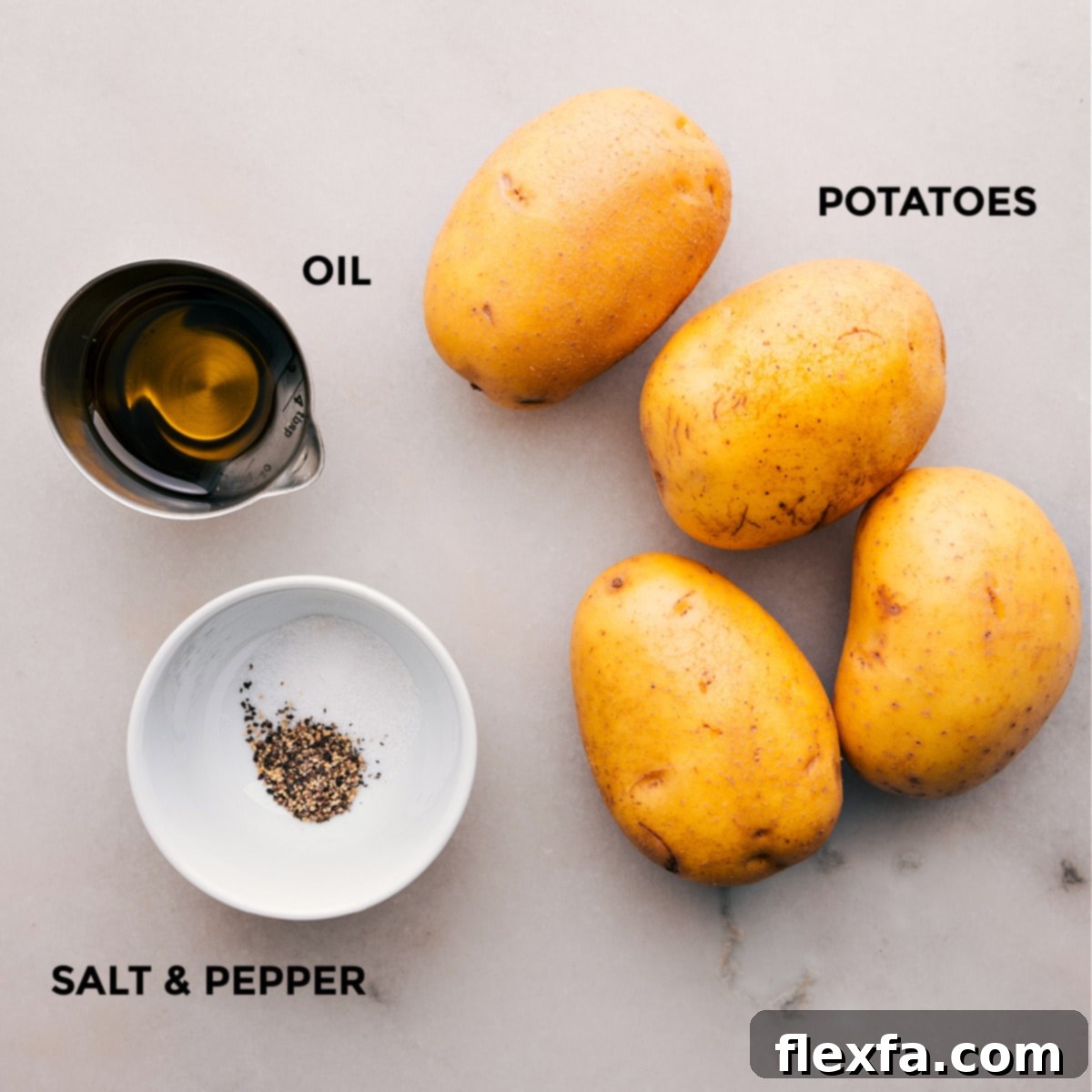 Ingredients In Baked Potatoes Ingredients in this recipe prepped out for easy assembly.