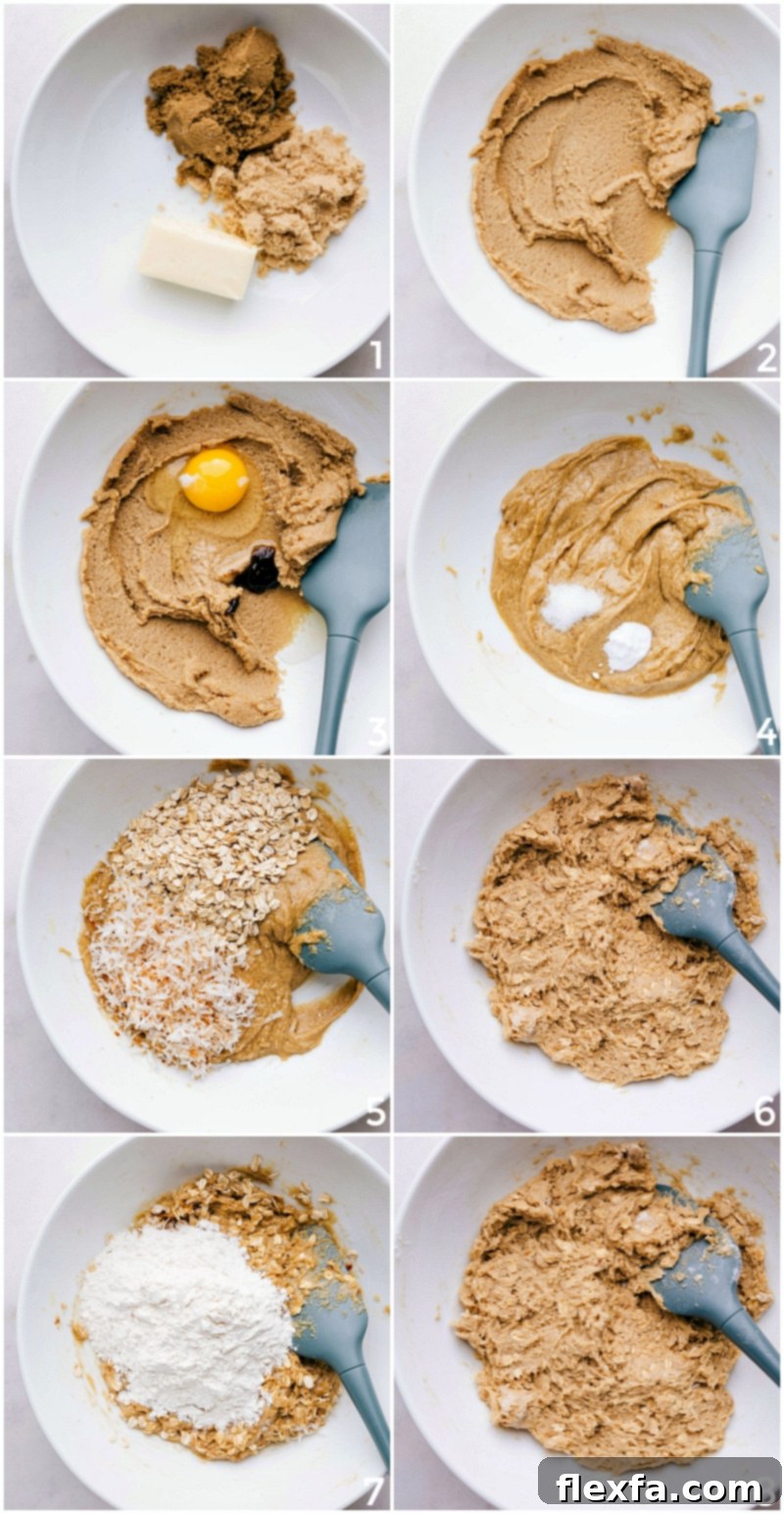 Ingredients being combined and mixed into dough, creating a well-mixed batter.