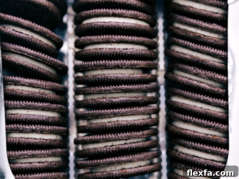 Versatile Oreo Flavors: The Foundation for Your Delicious Chocolate Dipped Creations Overhead shot of various Oreo cookie flavors, perfect for chocolate coating, including original, Double Stuf, and Golden Oreos