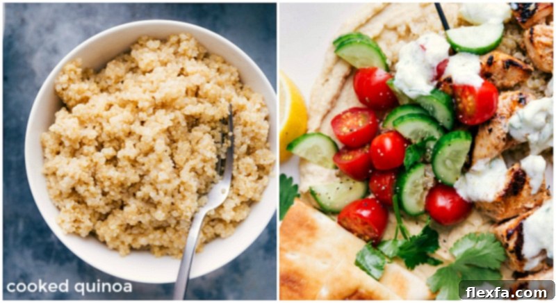 Fluffy cooked quinoa served as a side for shish tawook.