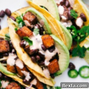 Close-up of a finished Butternut Squash Taco with all the toppings.