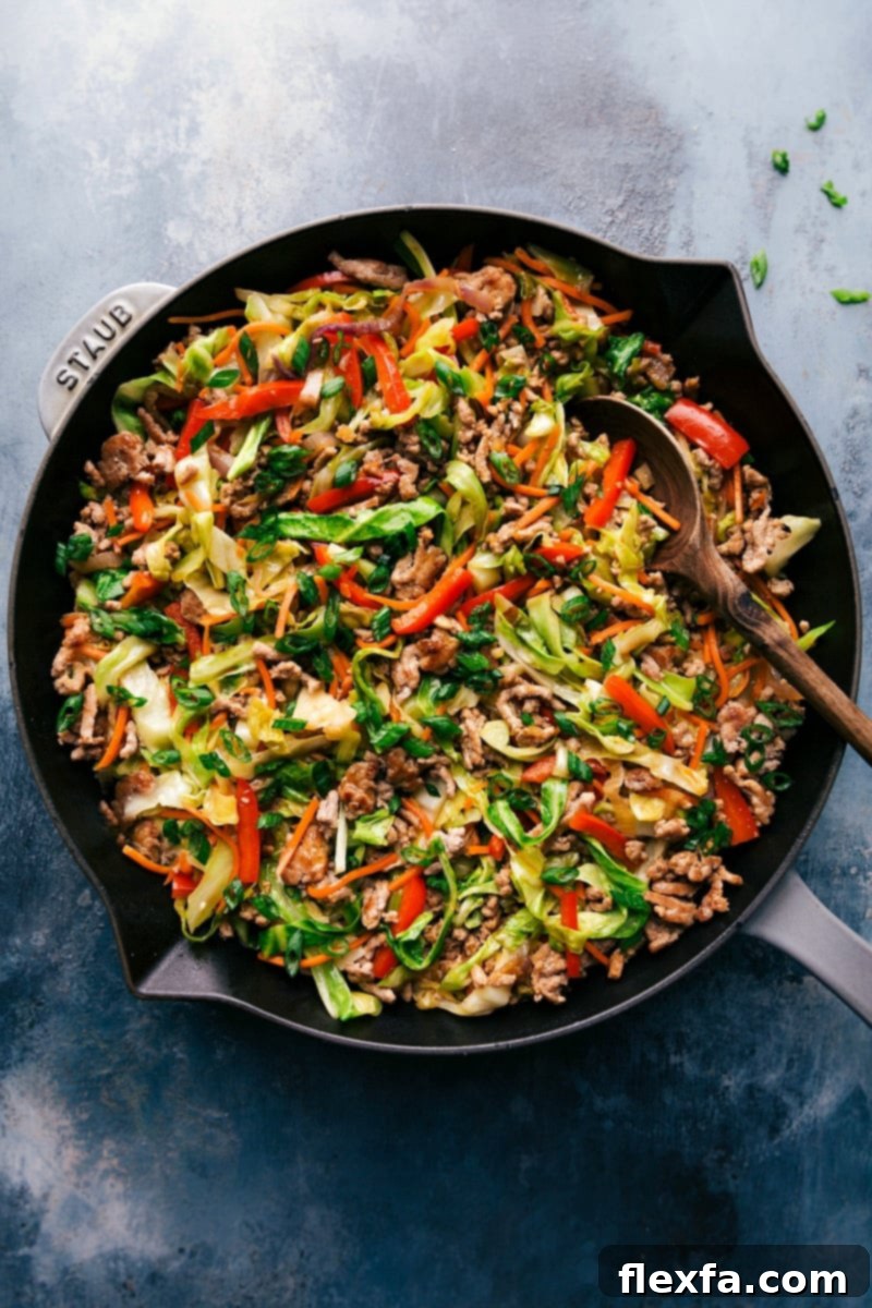 Egg Roll in a Bowl, a delicious dish, plated and ready to enjoy.