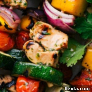 Delicious chicken kabobs with mango and vegetables