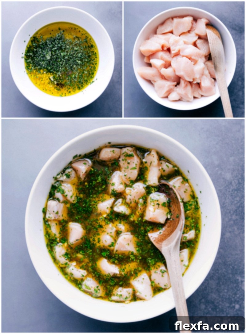 Marinade Preparation and Chicken Marination Process Creating the marinade by mixing ingredients in a bowl, then adding chopped chicken pieces and marinating it in a large bowl.