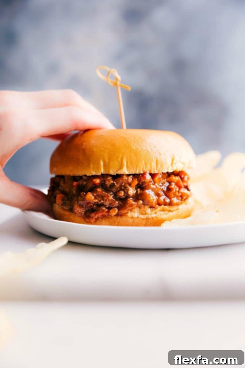 Delicious Turkey Sloppy Joe Sandwich Held on a Plate Delicious Turkey Sloppy Joe sandwich held by a hand, ready to be enjoyed.
