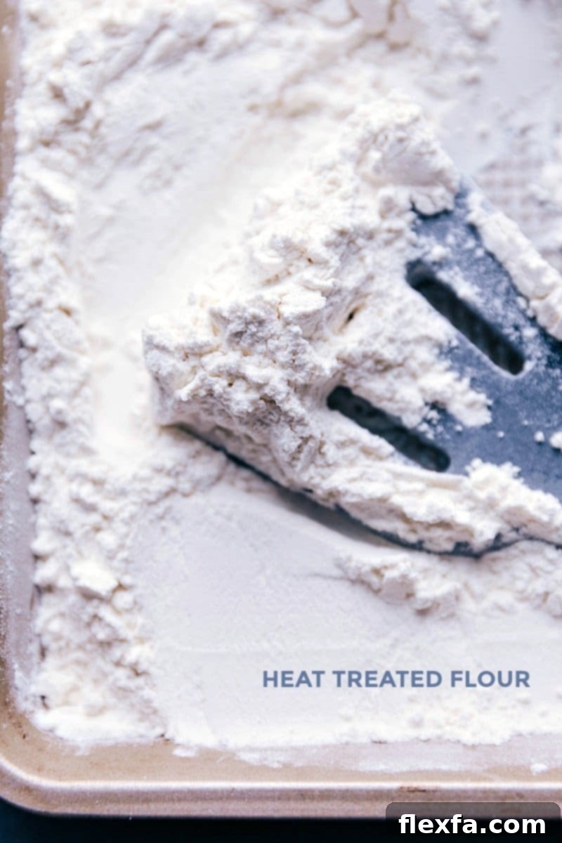 How to heat-treat flour on a baking sheet to ensure it's safe for no-bake recipes.